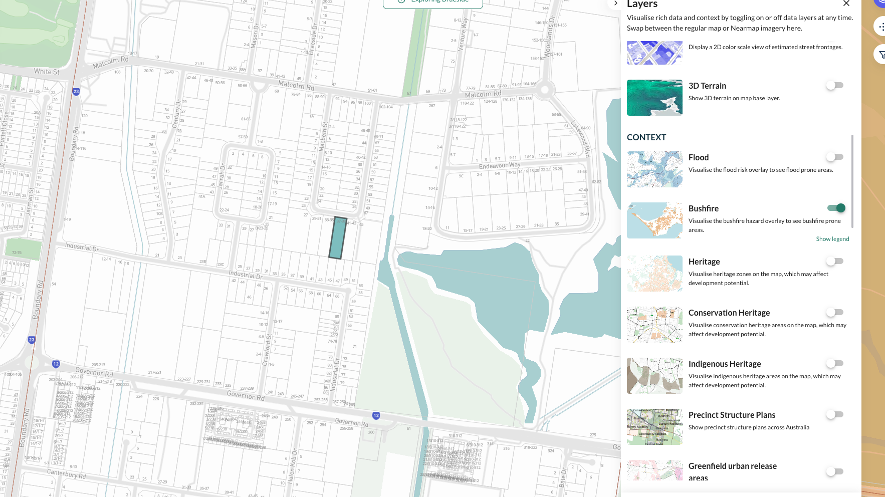 Bushfire zone map showing property is clear